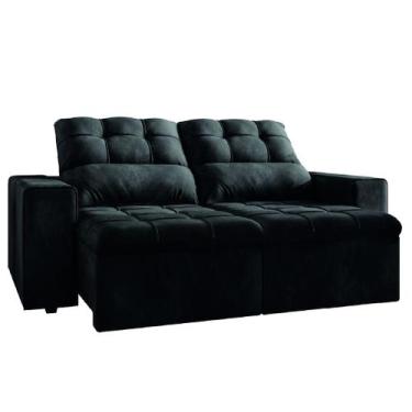 Imagem de Sofá Retrátil e Reclinável 2 Lugares 1,80m Veludo Malibu Preto Selmer 