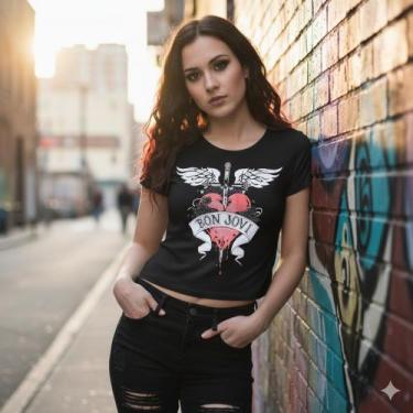 Imagem de Cropped Bon Jovi Jon Logo Rock Baby Look Blusinha Feminina SF356 RCH, 