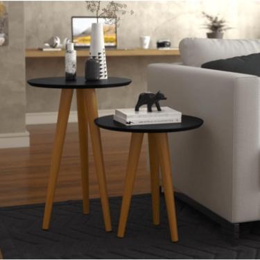 Imagem de Conjunto 2 Mesas Laterais Pés Palito Em Madeira 4301 Sala Preto Fosco