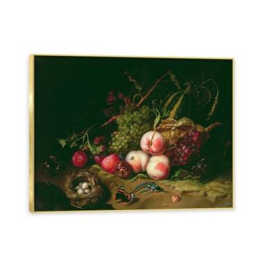 Imagem de NHLDZYH Moldura dourada. Vintage Fruta Ainda Natureza Tela Retrô Frutas Motivo Estilo Country Decoração de Parede para Cozinha e Sala de Jantar. B08. 80 x 105 cm