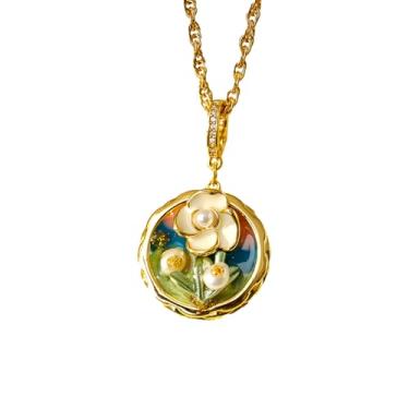 Imagem de Colar com pingente de pérola floral feito à mão, latão banhado a ouro 18K, pérolas hipoalergênicas, Small, Latão, Sem Pedra Preciosa