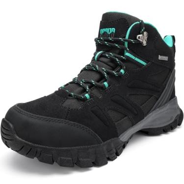 Imagem de R CORD Botas de caminhada femininas à prova d'água femininas para caminhada com suporte no tornozelo, botas de caminhada duráveis para atividades ao ar livre, botas de montanhismo femininas, Preto, 36