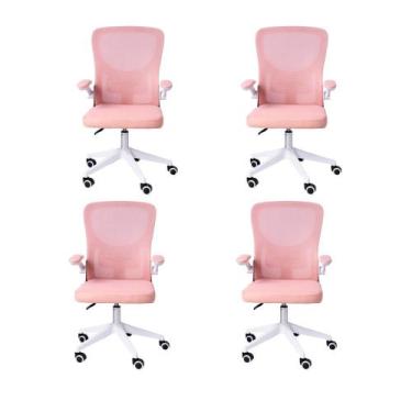 Imagem de Kit 04 Cadeiras Escritório Rodizio Office Bytes Rosa - Brazecomm