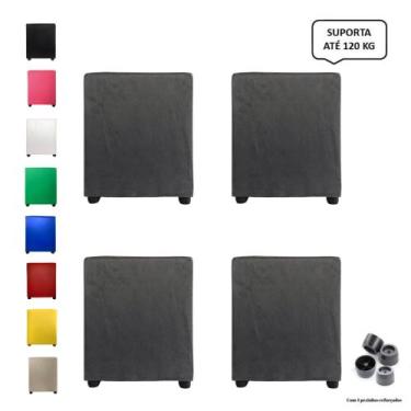 Imagem de Kit 4 Puffs Quadrado Banqueta Decorativo Cubo Banquinho Sala - Mercadã
