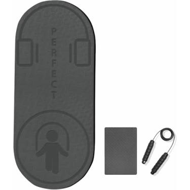 Imagem de Tapete de corda para exercícios para uso interno e externo, antiderrapante, de alta densidade, silencioso, para pular corda, elasticidade, fitness, preto