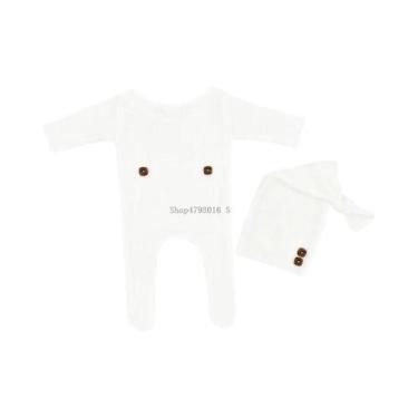 Imagem de Conjunto De Macacão E Chapéu De Tricô Para Bebê Recém-Nascido (Menino/