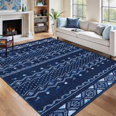 Imagem de SERISSA Tapetes de área para sala de estar, lavável, antiderrapante, azul e branco, tapete geométrico macio e geométrico, para sala de jantar, quarto, casa, escritório, sala de jogos