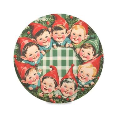 Imagem de STAYTOP Jogo americano redondo de elfo de Natal, 6 peças, tapetes de mesa antiderrapantes fáceis de limpar para decoração de mesa de festa de churrasco em casa