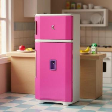 Imagem de Geladeira Infantil Duplex Rosa Brinquedo Cozinha Luz - Lua De Cristal,