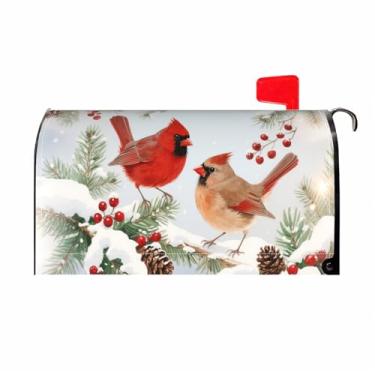 Imagem de Capas de caixa de correio grandes de pássaros cardeal de inverno magnéticas grandes cenas de neve de Natal caixas de correio decorativas sazonais ao ar livre caixas de correio para decoração externa