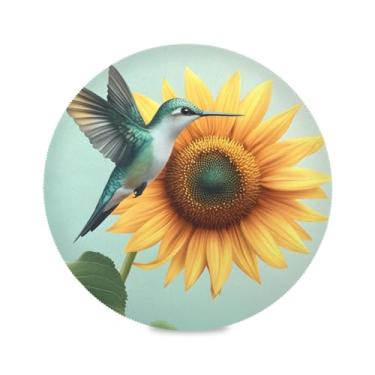 Imagem de STAYTOP Lindos jogos americanos redondos com beija-flores e girassóis 6 peças, tapetes de mesa antiderrapantes fáceis de limpar para decoração de mesa de festa e churrasco