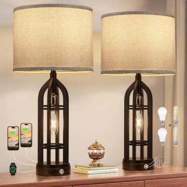 Imagem de Abajures de Mesa Seealle Conjunto de 2 com Porta USB C+A e Tomada, Reg