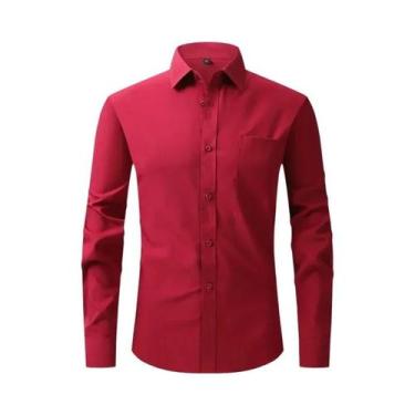 Imagem de Camisa Social Masculina Slim Fit De Manga Longa Elástica Tamanho EUA P