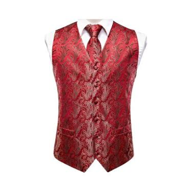 Imagem de Conjunto Masculino De Colete De Seda, Gravata, Lenço De Bolso E Abotoa