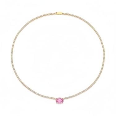 Imagem de Aswinfon Colar feminino de pedra do mês de nascimento banhado a ouro 18 quilates com strass e strass delicado corte de zircônia cúbica corrente de diamante falso, joia de aniversário moderna, presente