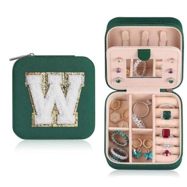 Imagem de ETHOON Estojo de viagem pequeno organizador de meias presentes personalizados acessórios de joias para adolescentes presente de Natal para mulheres verde, letra W