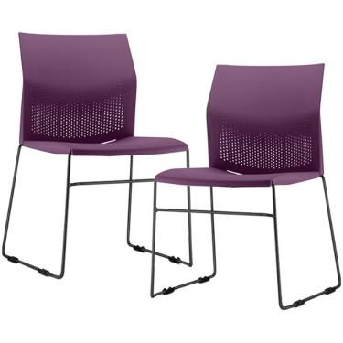 Imagem de Kit 02 Cadeiras Empilhável Fixa Link F02 Base Aço Preta Roxo - Lyam Decor