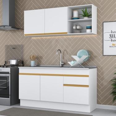 Imagem de Cozinha Compacta Com Rodapé Veneza Multimóveis Mp2114 Com Armário E Balcão Branca