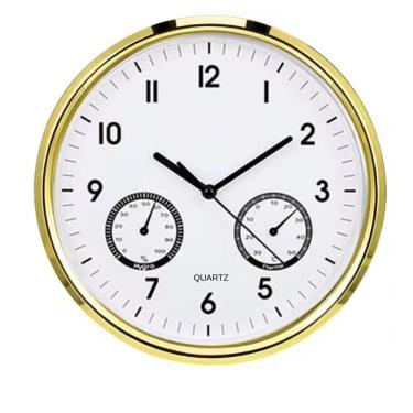 Imagem de Relogio Termometro Higrometro Parede Cozinha Escritorio Sala Quarto Consultorio Medidor Temperatura Dourado
