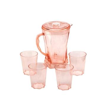 Imagem de Jarra Acrílico 4 Copos Agua Suco Gelo Bebida 1 Litro Salmão