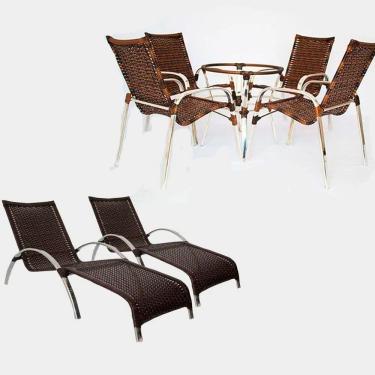 Imagem de Jogo 4 Cadeiras E Mesa Alumínio E Espreguiçadeiras + Capuccino