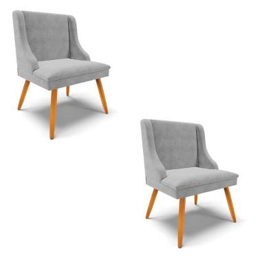 Imagem de Kit 2 Cadeiras Estofadas Para Sala De Jantar Pés Palito Lia Suede Cinza - Ibiza