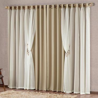 Imagem de Cortina Bélgica 2 Mts Sala Quarto Blackout Para Varão - Avelã