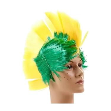 Imagem de Peruca Brasil Longa Moicano Amarelo e Verde Sintética - Aliança