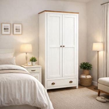 Imagem de Armário Guarda Roupa Madeira Maciça 2 Portas Branco Marrom