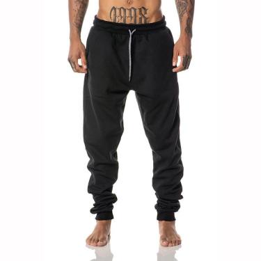 Imagem de Calça Moletom Masculina Preta Jogger Cargo Conforto Bolsos-Masculino