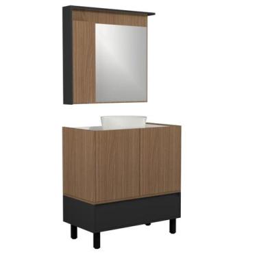 Imagem de Conjunto Gabinete para Banheiro com Pé Jessé 80 cm - Venturi, Jequitib