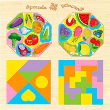 Imagem de Brinquedo Quebra Cabeça 4 em 1 Didático Educativo Animais e Frutas - D