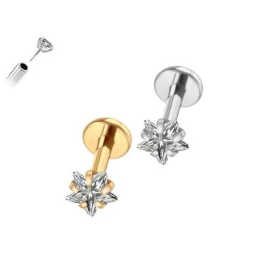 Imagem de Piercing Estrela Zircônias Push Pin Aço Cirúrgico Ouro PVD Cor:Dourado