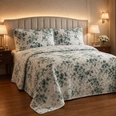 Imagem de Jogo Queen Colcha Lauryn Algodão 300 Fio Bordado Luxuoso Cor:VERDE - D