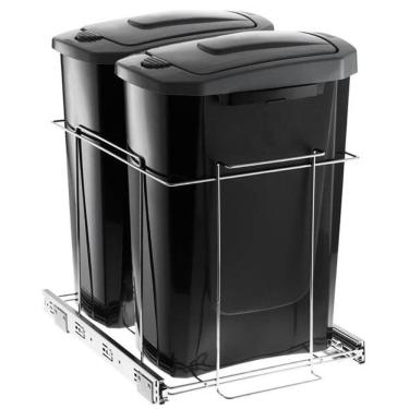 Imagem de Lixeira Deslizante Slim Dupla 45,5cm x 29cm x44cm Cesto de Lixo 15L Preto Schmitt