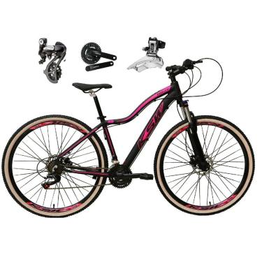 Imagem de Bicicleta aro 29 Ksw Mwza Shimano Altus 24V Freio a Disco Hidráulico Garfo com Trava com Pneu Faixa Bege - Preto/Rosa