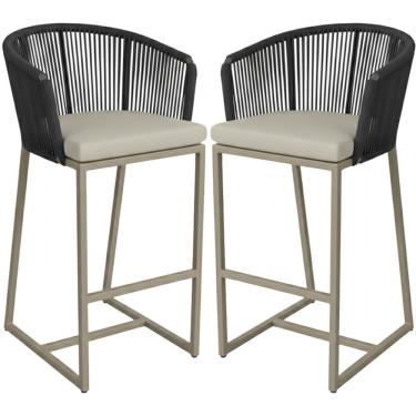 Imagem de 02 Banqueta Noronha Em Alumínio E Corda Náutica Trama Preto