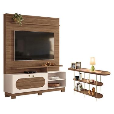 Imagem de Estante Home Theater Axis Castanho Off White Com Aparador Infinity Castanho - Hb Móveis