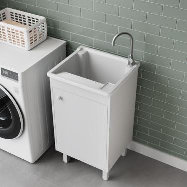 Imagem de Tanque 26L Com Gabinete 46cm 1 Porta + Sifão Entregue Montado Cor: Tanque Branco