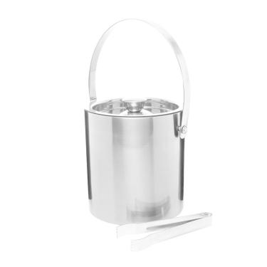 Imagem de Balde para Gelo de Aço Inox C/Parede Dupla, Tampa e Pegador Old Fashioned Prata 1,6 Litros 17x16,5cm Wolff