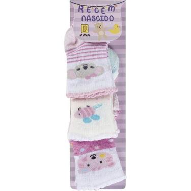 Imagem de Kit de Meias Soquete para Bebê Menina - Tamanho RN (0 a 3 meses) - DUC
