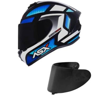 Imagem de Capacete ASX Draken Spirit Preto Azul e Branco Mais Viseira Fumê - Axx