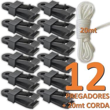 Imagem de Kit 12 Clipes Prendedores p/ Amarração de Lonas e Tendas + 20mts de co
