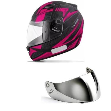 Imagem de Capacete Ebf New Spark Flash Preto e Rosa Mais Viseira Prata Tamanho:6