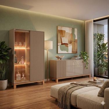 Imagem de Buffet 4 Portas com Cristaleira com Led Microripado Mondrian Sued