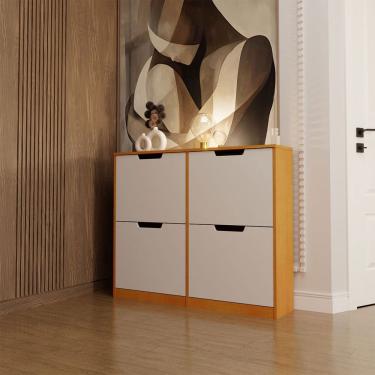 Imagem de Sapateira Milano 4 Portas para 16 Pares de Sapato Branco/Freijó - Panorama Móveis