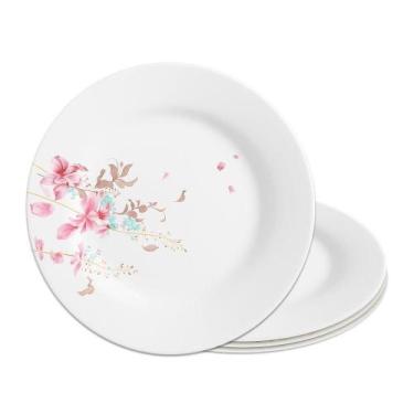 Imagem de Jogo 4 Prato Raso De Vidro Branco Flowers Bord 25,5cm Em Casa Tem