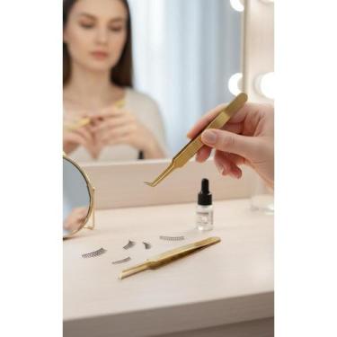 Imagem de Pinça Profissional Dourada P/ Extensão Cílios Precisão - Congratulatio