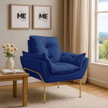 Imagem de Poltrona Decorativa Opala Amamentação Para Sala Base De Ferro Dourada Suede ME-ecommerce