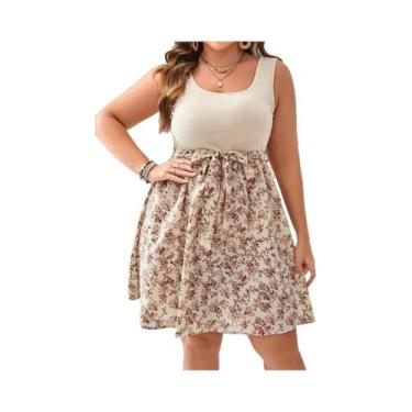 Imagem de Vestido De Malha Estampado Floral plus Size Sem Mangas Comprimento Até